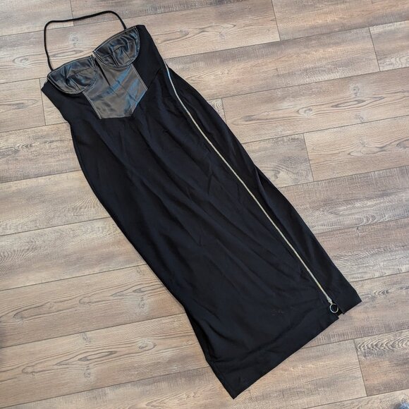 NWT Staud Women Hindley Corset Sexy High Slit Maxi Bodycon Dress Black Silver XL - Picture 5 of 11